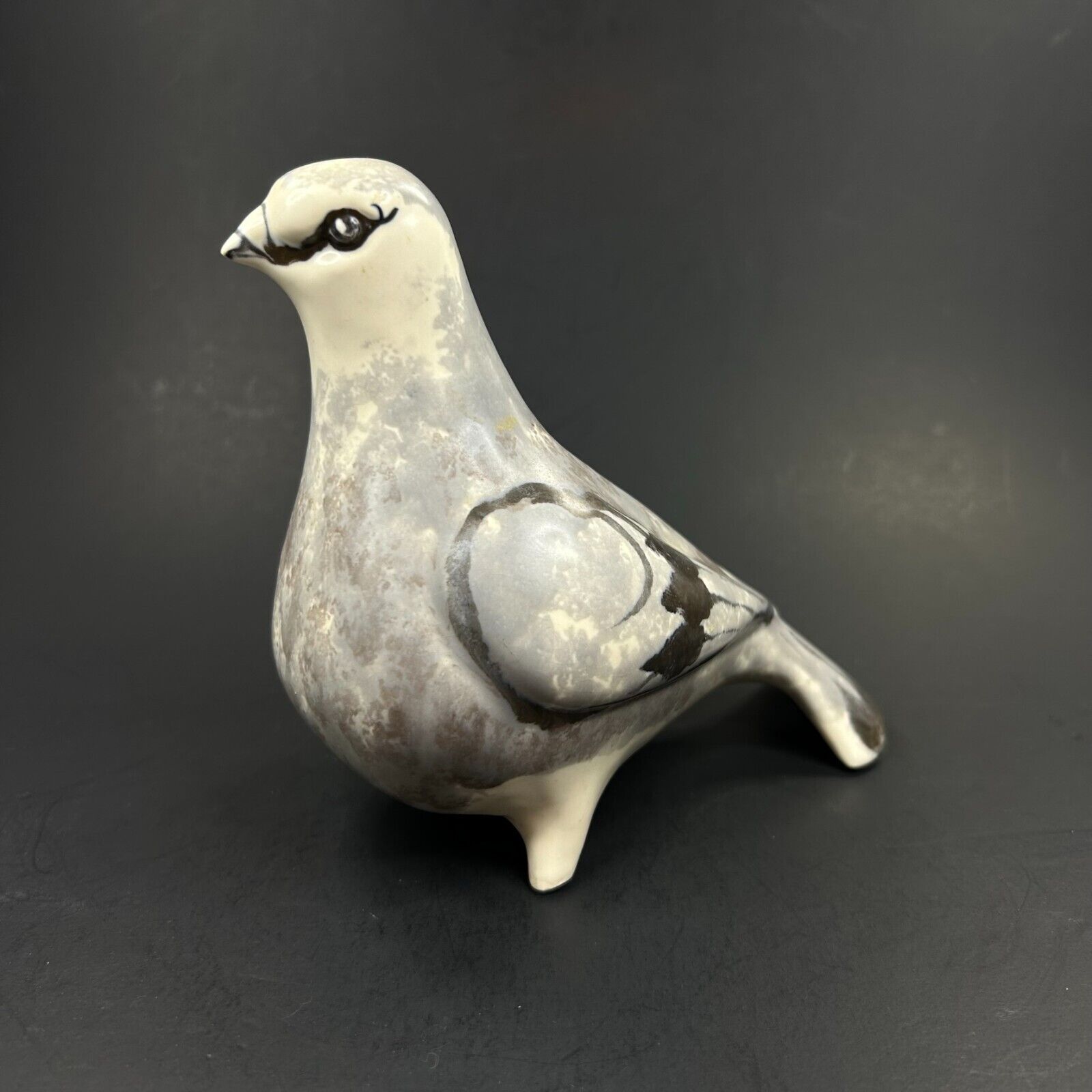Aviemore Pottery Turtle Dove Clay Sculpture Glazed Gray Black Cream Scotland