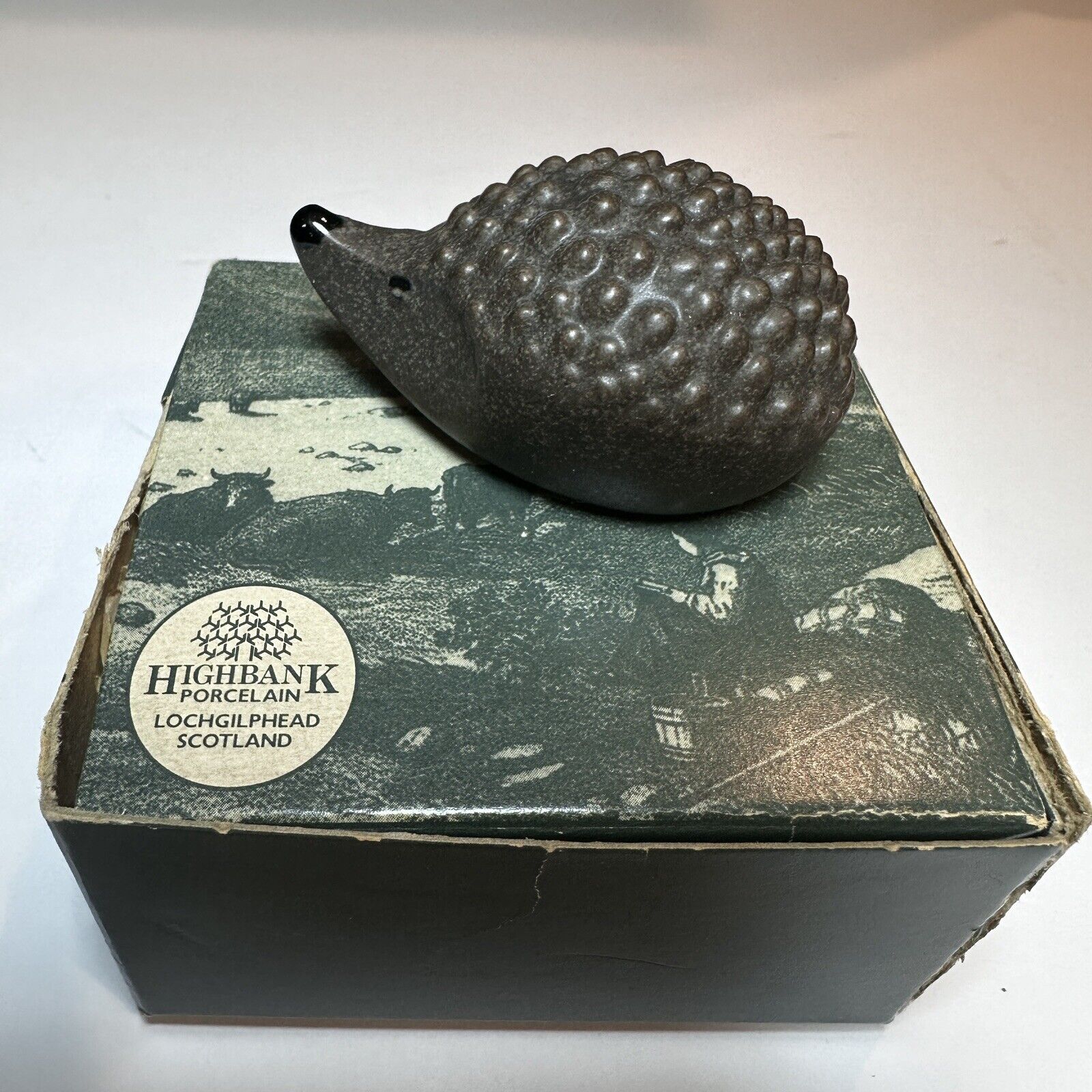 Vintage Hedgehog Porcelain Figurine Lochgilphead Scotland Highbank With Box NOS