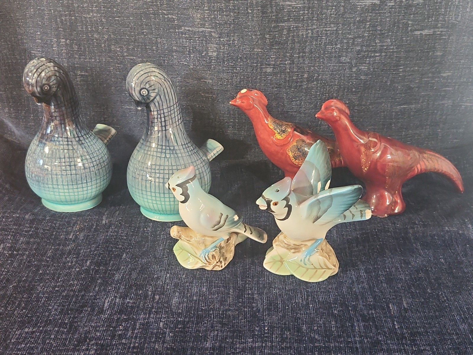Vintage Japan Bird Salt Pepper Shakers Lot 6 Pheasant Blue Red Green