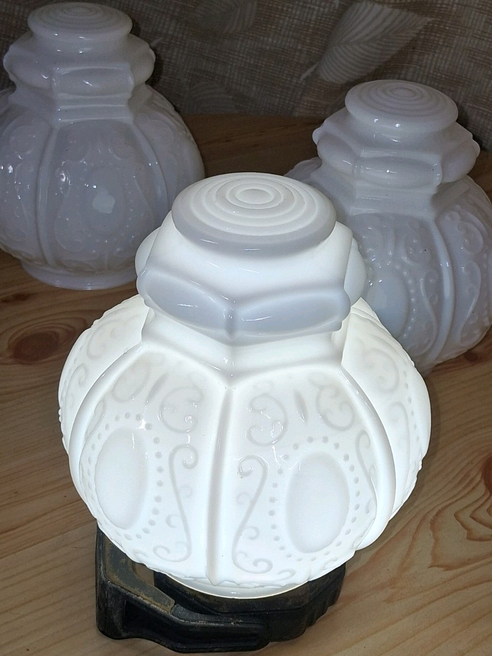 White Milk Glass Globe Victorian Style Scroll Lamp Shades 3.25 fitter - Set of 3