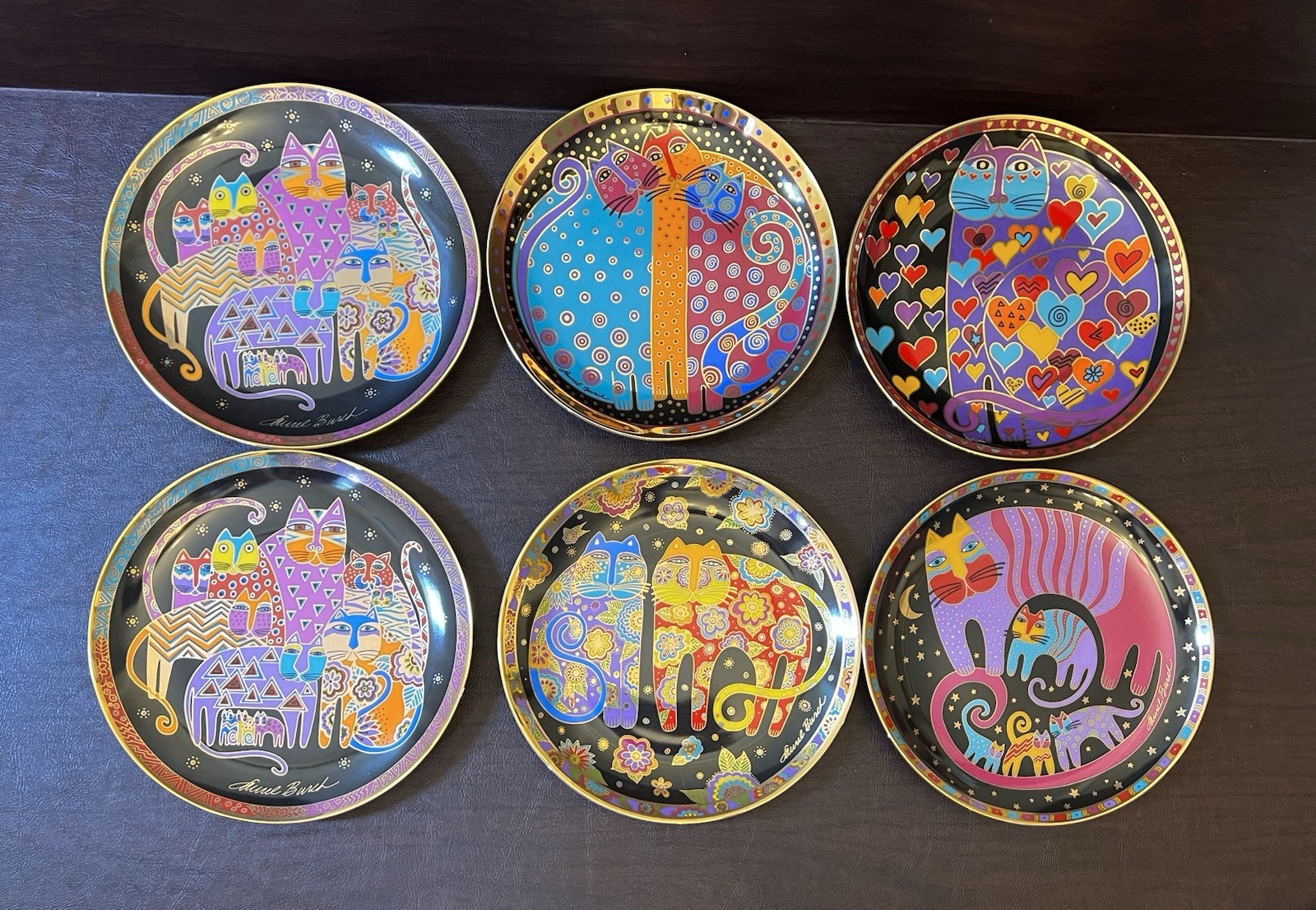 Lot Of 6 Laurel Burch Contemporary Cats Collectible Plates Franklin Mint