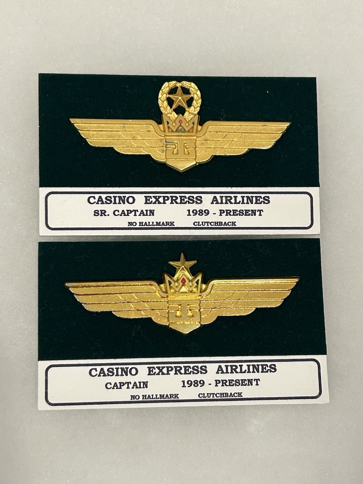 Vintage Casino Express Airlines Pilot Wings Progression Set Captain & Sr Captain