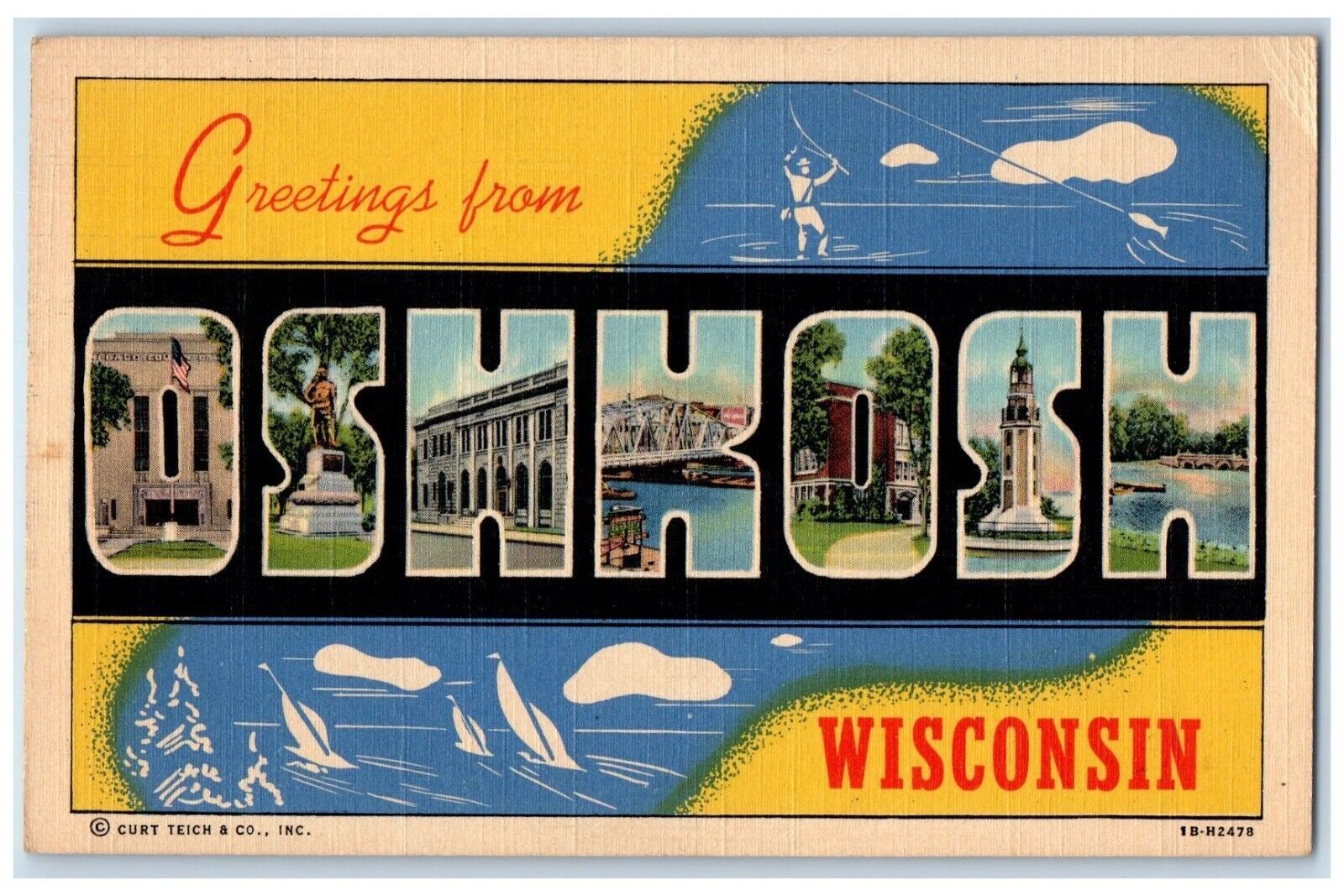 1948 Greetings From Oshkosh Wisconsin WI, Large Letters Posted Vintage Postcard
