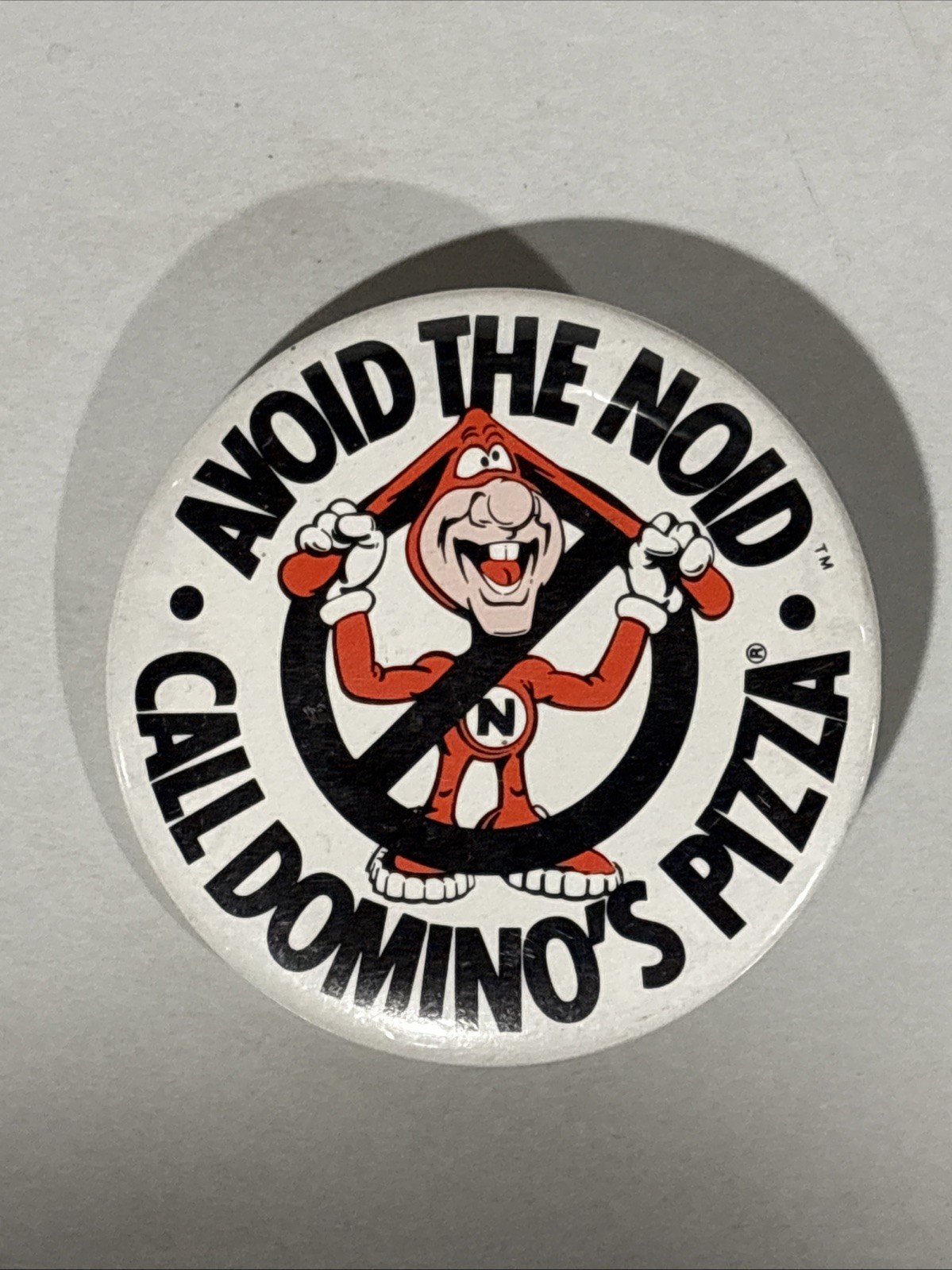 Avoid The Noid Call Domino's Pizza Graphic Mascot Vintage-Metal Pinback Button 