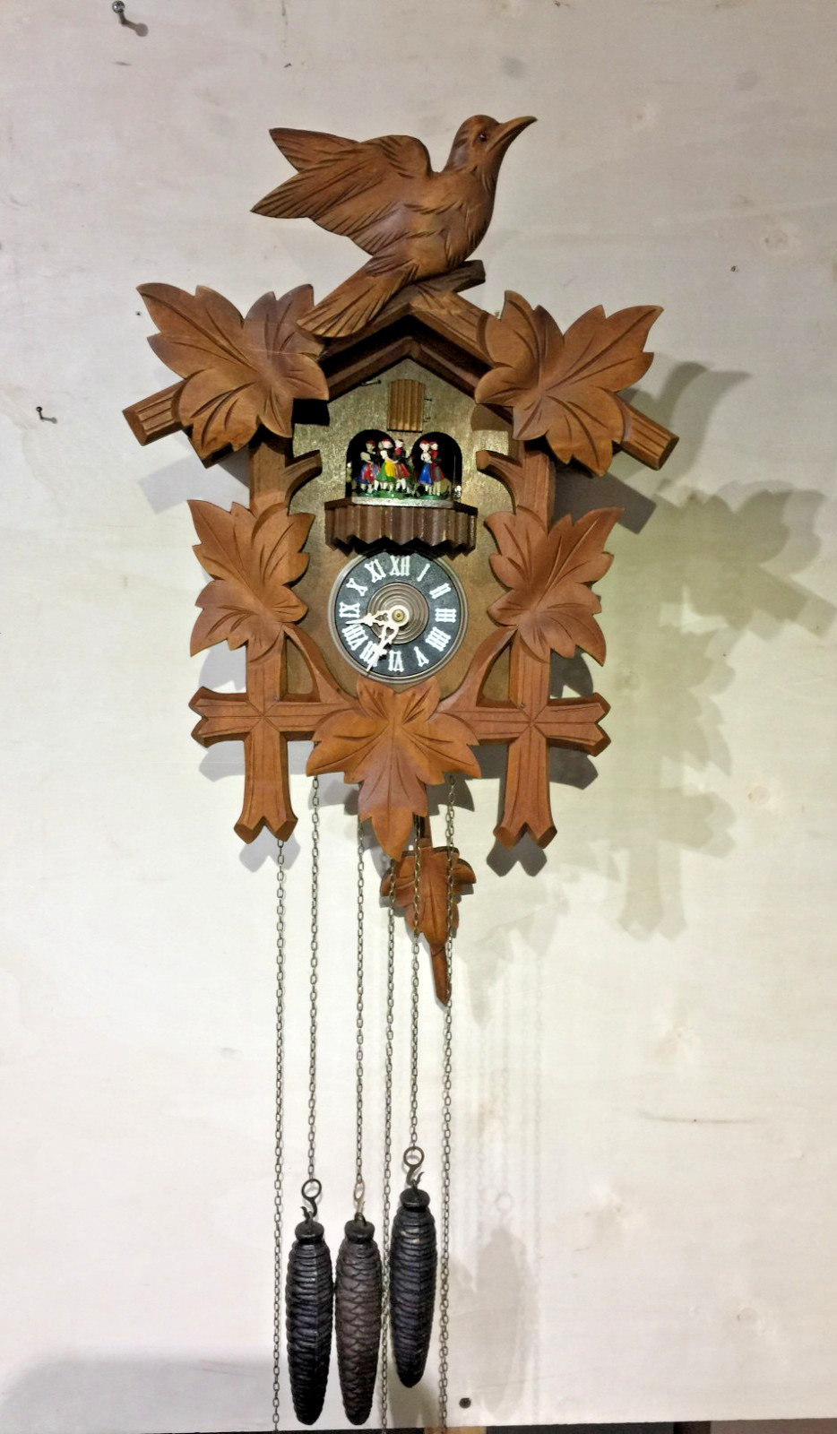 Vintage Black forest Hand Carved Musical Cuckoo Clock 30Hr Weight Driven C1980s