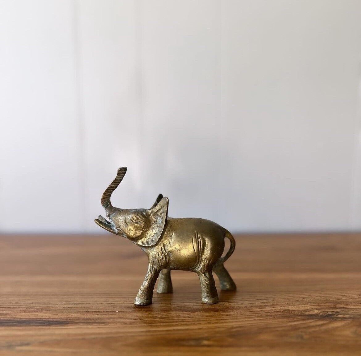 Vintage Solid Brass Metal Small Elephant Figurine Statue