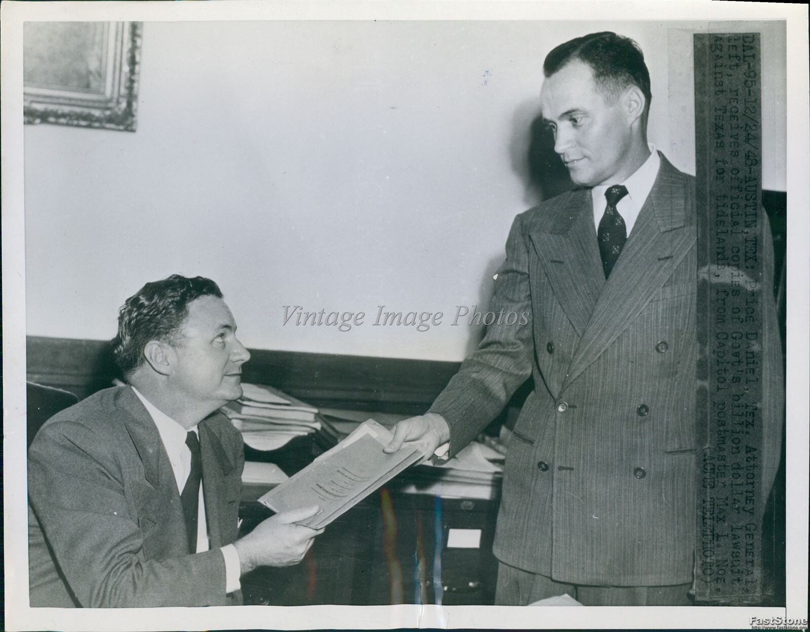 1952 Price Daniel Postmaster Noe Government'S Lawsuit Texas Austin Wirephoto 7x9