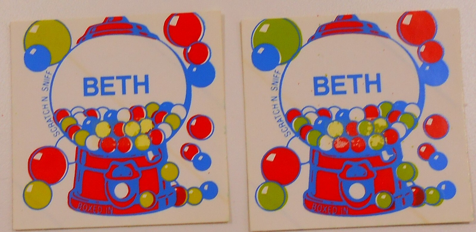 2 Vintage 1980s Scratch N Sniff Stickers BETH Gumball Machine 2\