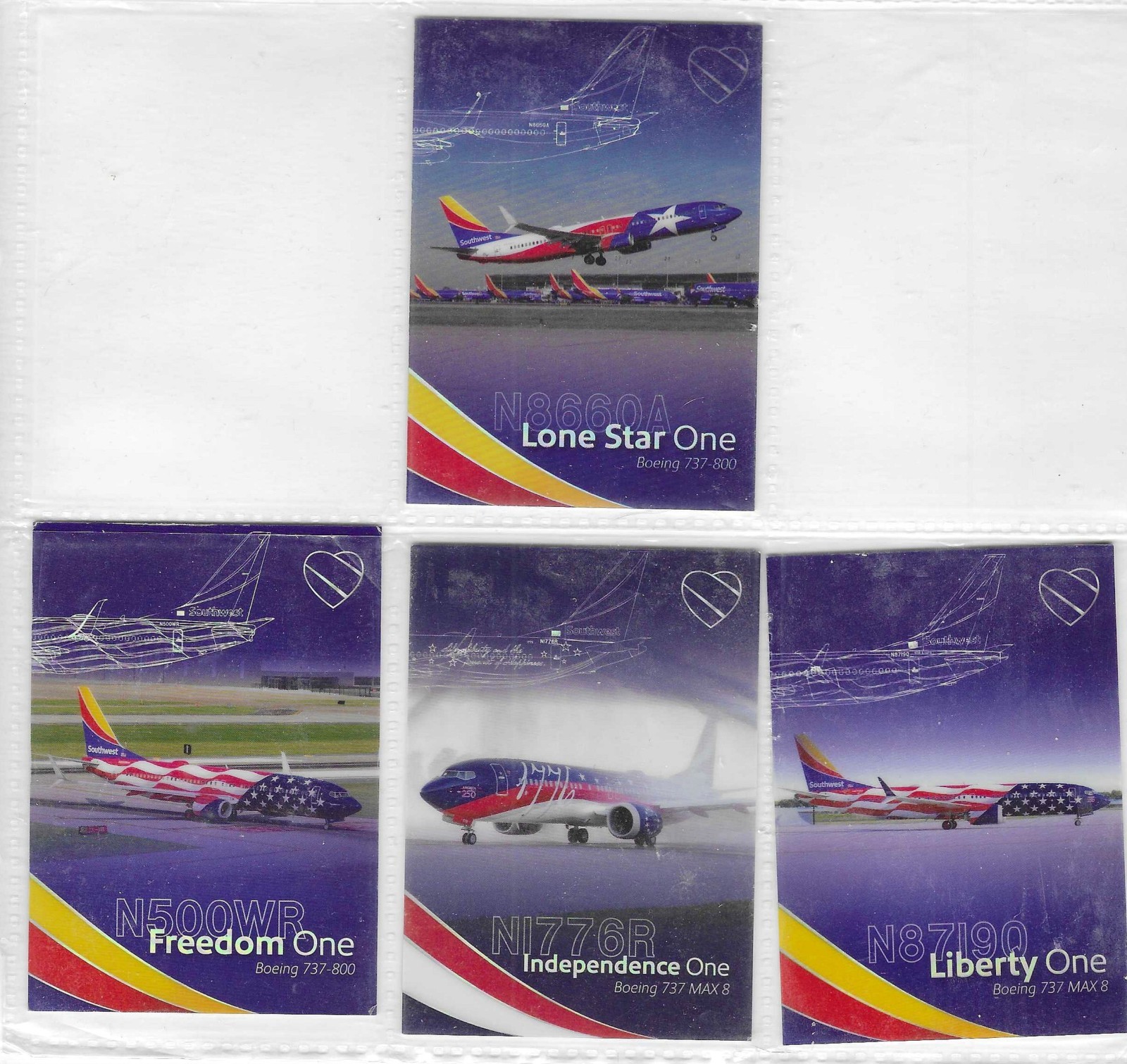 SOUTHWEST AIRLINE PILOT TRADING CARDS -PATRIOTIC SET #5 THRU #8 - RARE BUNDLE SOUTHWEST AIRLINE PILOT TRADING CARDS -PATRIOTIC SET #5 THRU #8 - RARE BUNDLE