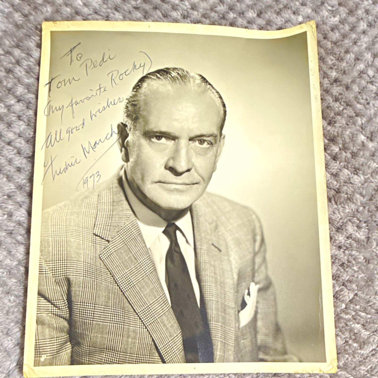 Fredric March Signed Original Black & White Photo, Inscribed, Dated 1973. 8 x 10