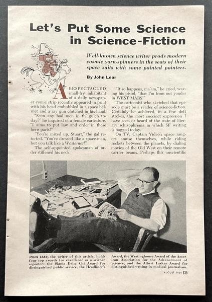 “Let’s Put Some Science in Science-Fiction” 1954 Exposé John Lear Sci Fi Critic
