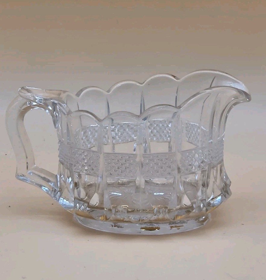 EAPG U.S. Glass Banded Portland Pattern Clear Glass Gold Flashed Creamer (1901) EAPG U.S. Glass Banded Portland Pattern Clear Glass Gold Flashed Creamer (1901)