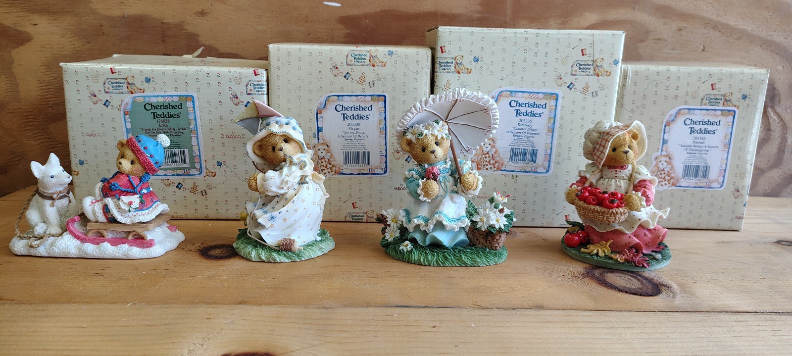 Enesco Cherished Teddies Lot Erica Megan Kimberly Hannah 1996-1998 Mint