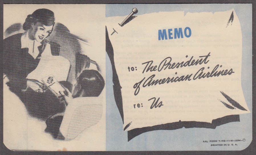 American Airlines passenger commentary mailer 1947 unused
