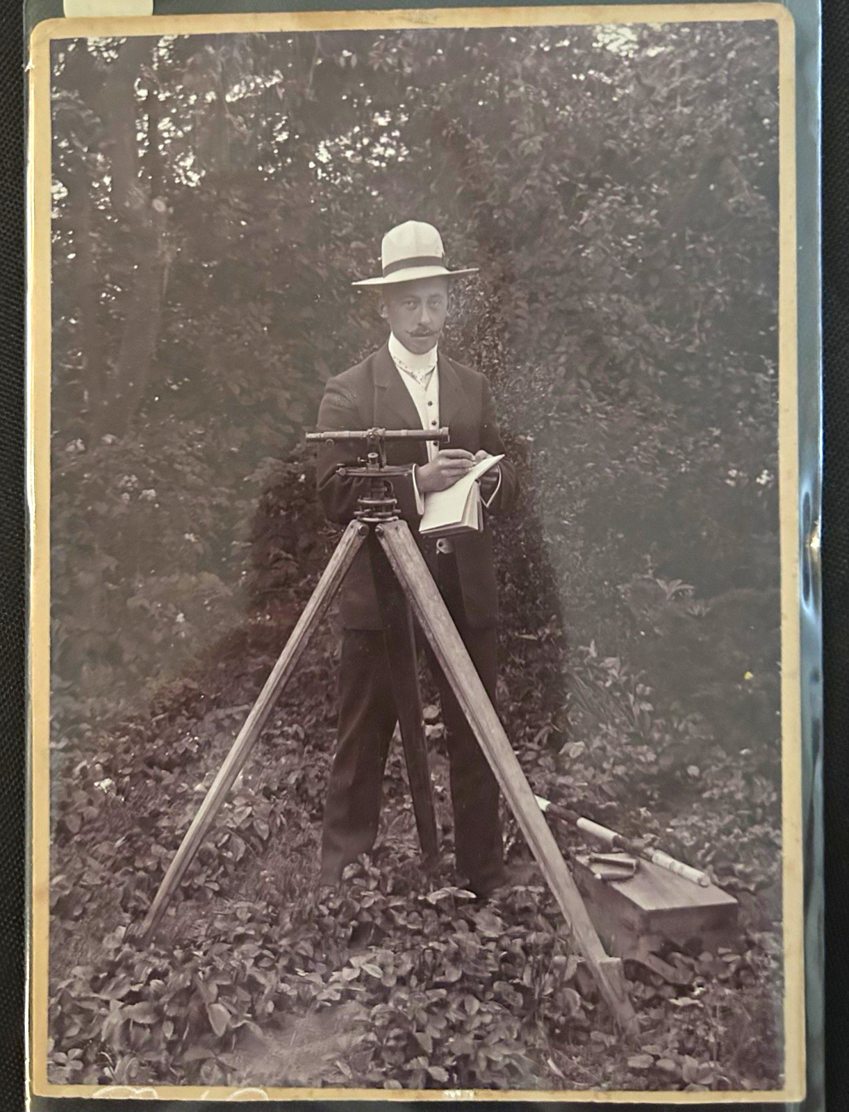 c1900 Land Surveyor w Surveying Level Tripod R Nielsen Karise Photo