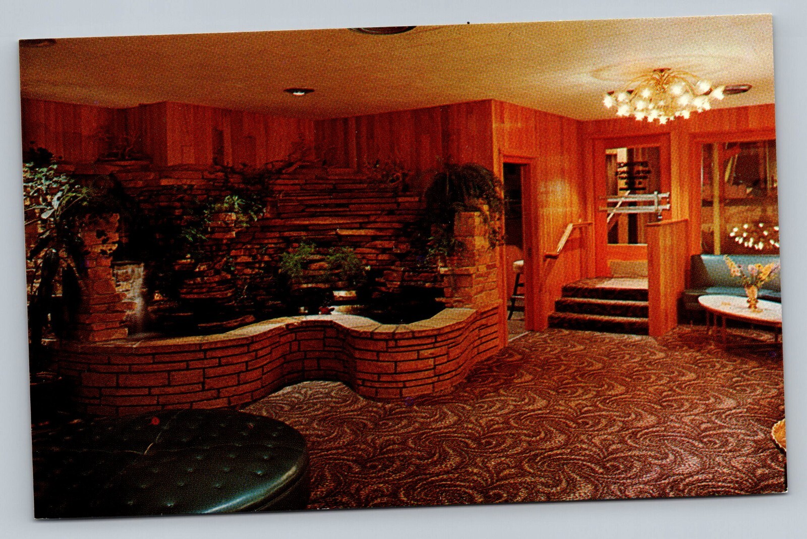 Uphoffs Restaurant & Motel View Of Lobby Waterfall Wisconsin Dells 60s Postcard