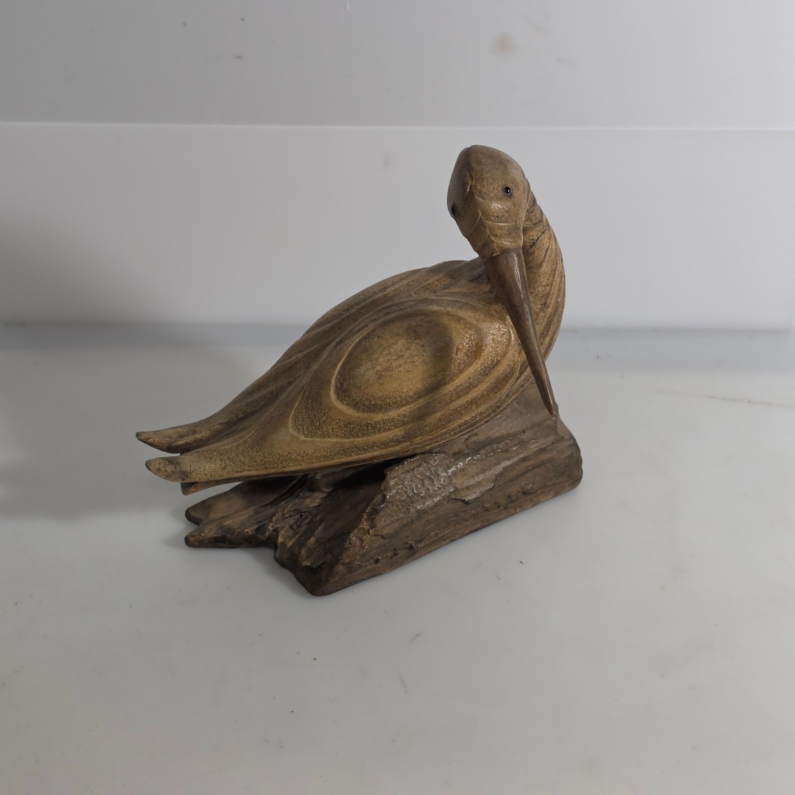 Vintage Carved Wooden Shorebird Sandpiper Figurine Driftwood Base 7\