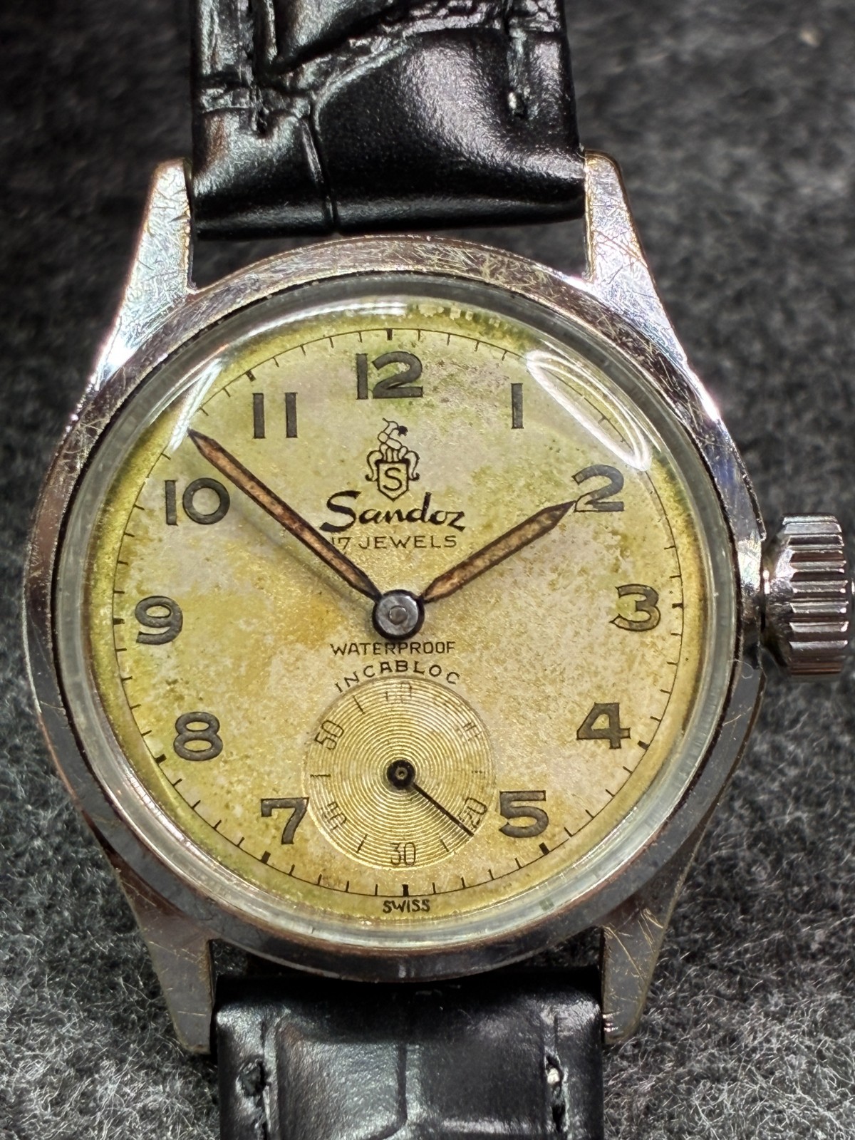 1950 Vintage Sandoz 17 Jewels Swiss Mechanical Patina Sub-Second Men\'s Watch