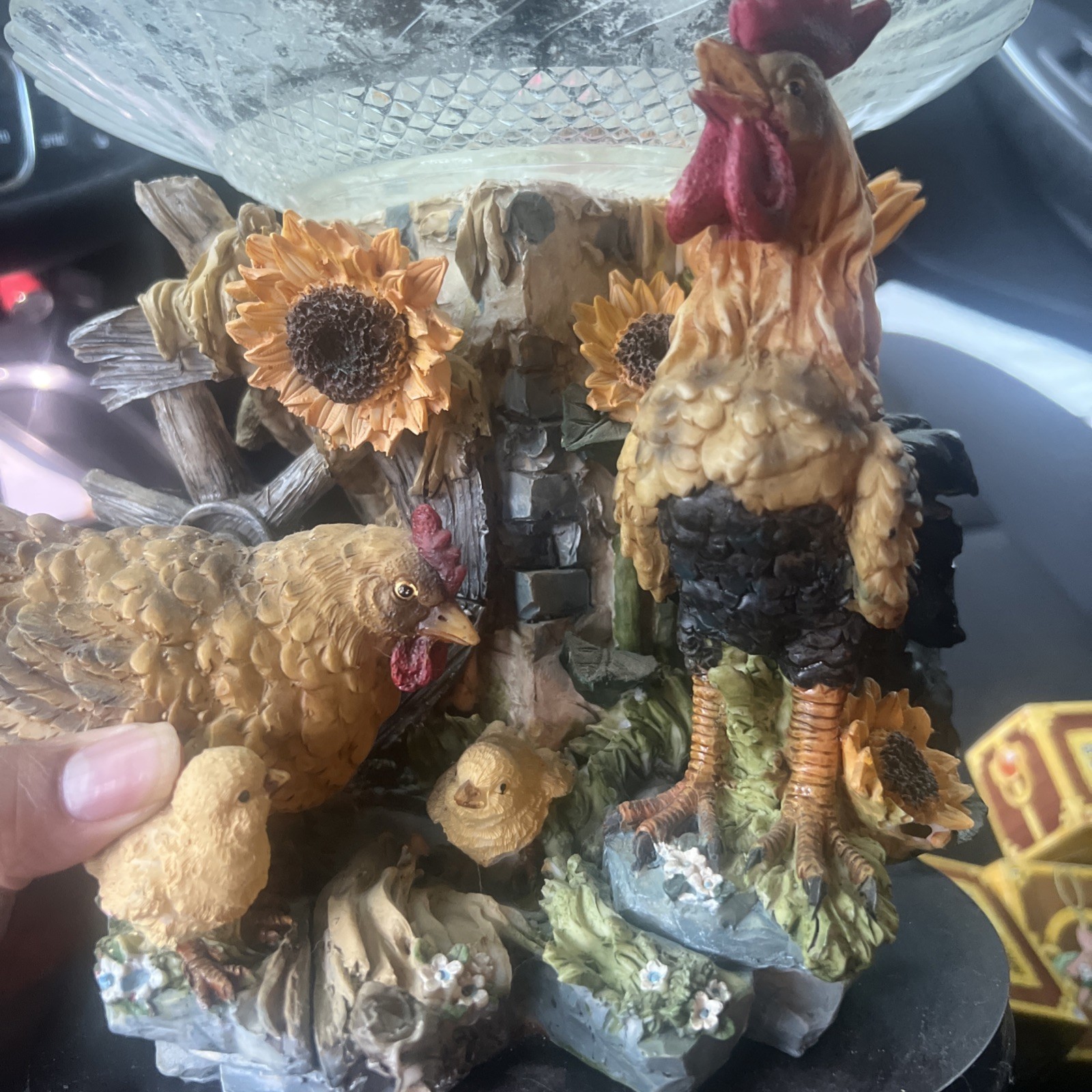 Goldenvale Collection Porcelain Rooster, Hen, Chicks w/Glass Fruit/Candy Dish Goldenvale Collection Porcelain Rooster, Hen, Chicks w/Glass Fruit/Candy Dish