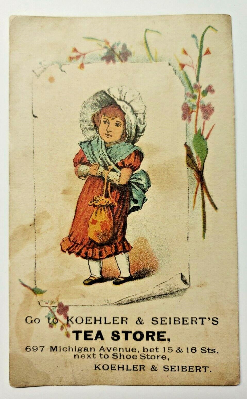 Koehler & Siebert\'s Tea Store Michigan Ave Chicago Advertising Card Antique PB18