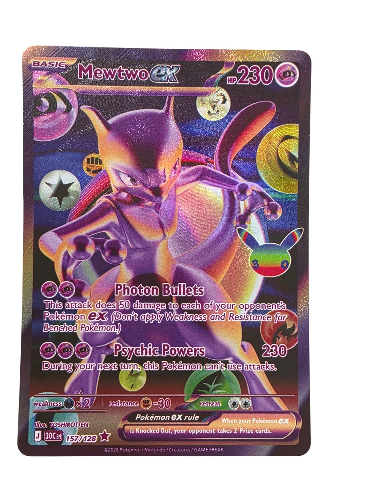 Pokemon Mewtwo Ex 30th Anniversary Futuristic Rare 157/128 English NM Card 