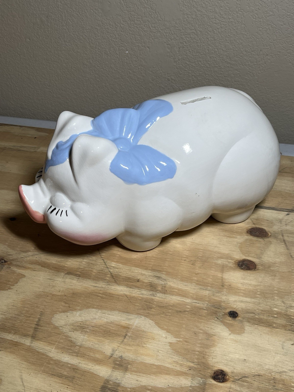 Vintage Piggy Bank Large ceramic Hand Painted Original Plug Early 80s