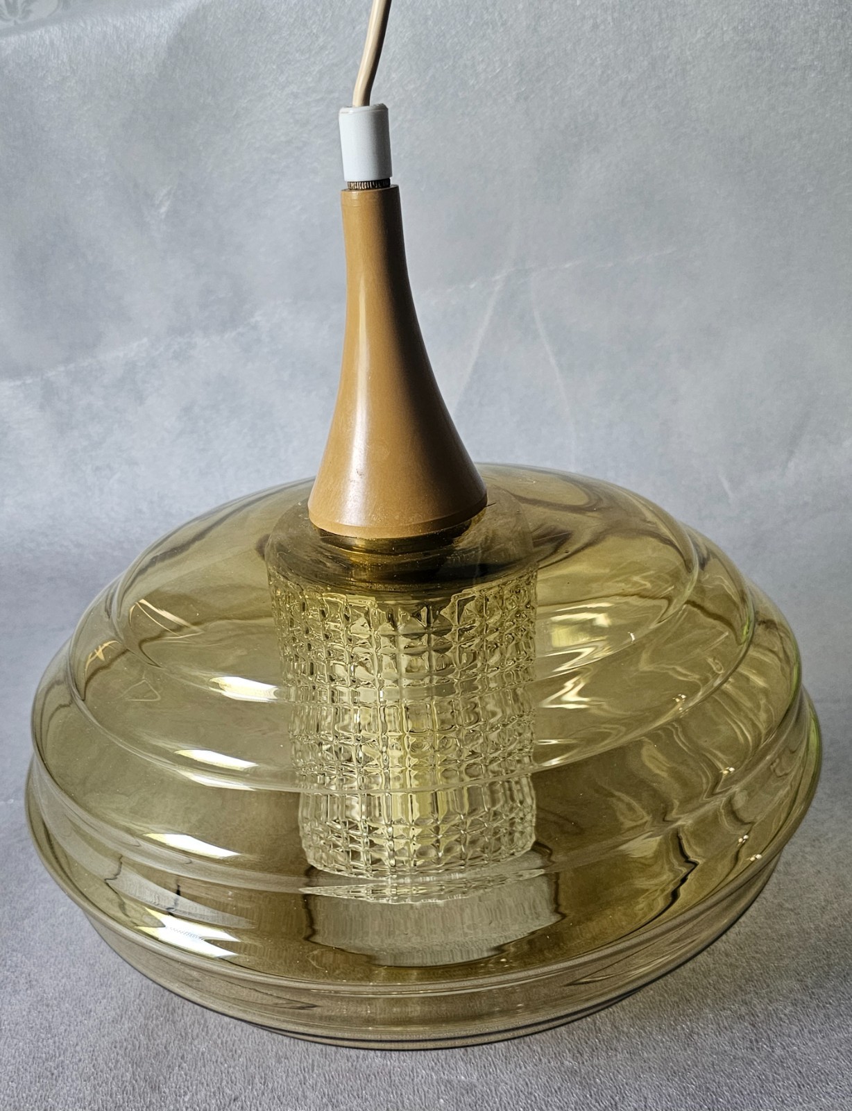 HELENA TYNELL AMBER GLASS PENDANT LAMP MID CENTURY SCANDINAVIAN FLYGSFORS 1960s.