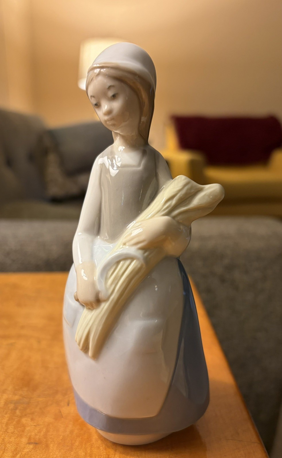 Vintage Rex Valencia Porcelain Girl Figurine with Wheat