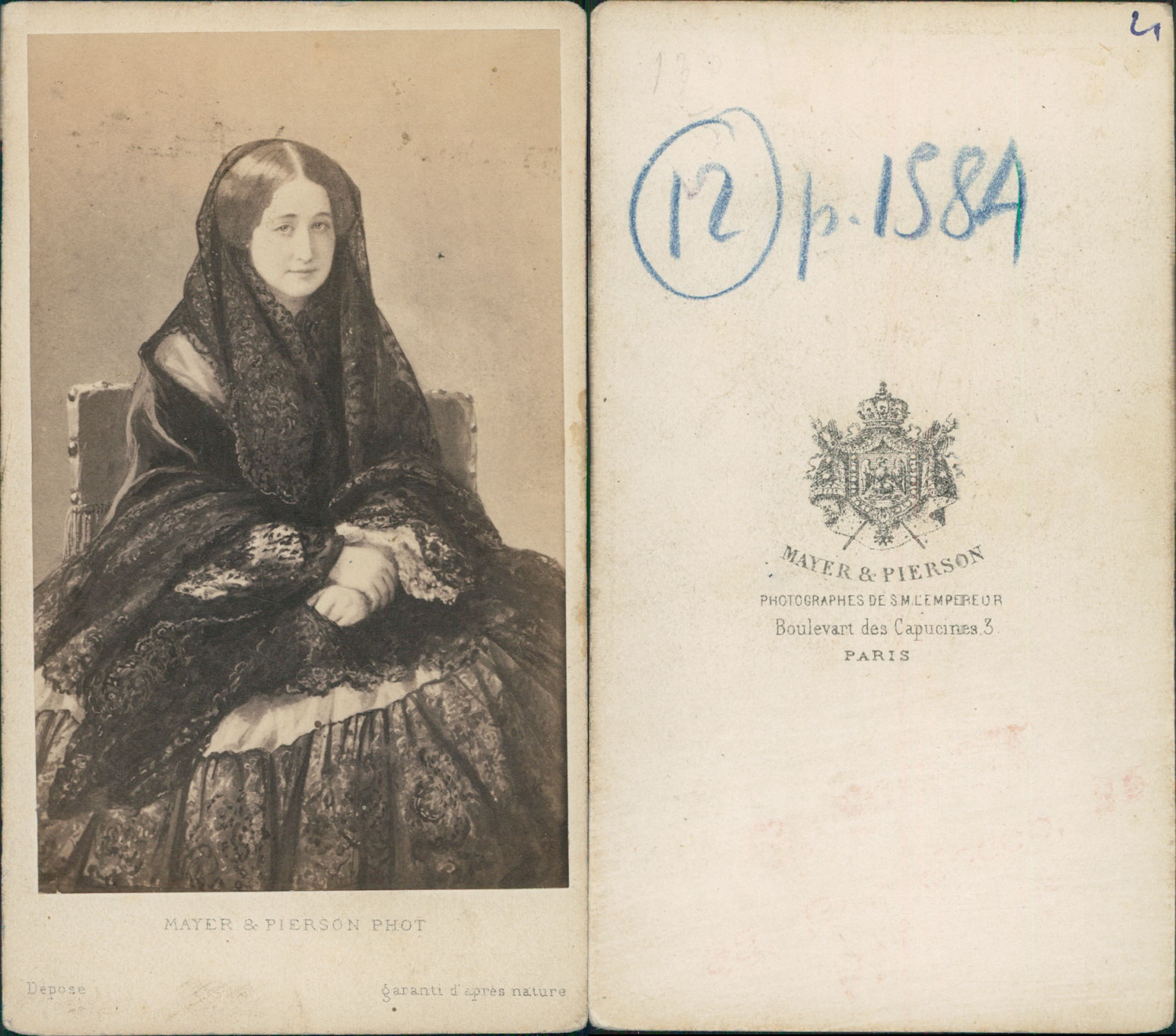 Mayer and Pierson, Empress Eugenie de Montijo Vintage CDV Albumen Card of VI
