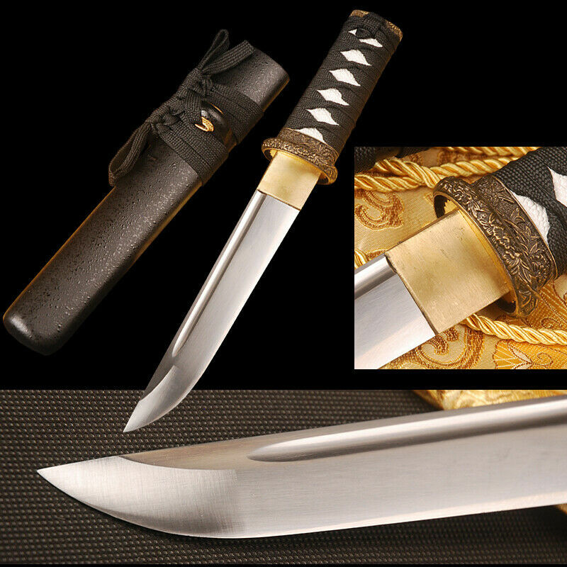 16\'\' Short Self-defense Knife Handmade Black Sharp Japanese Samurai Tanto Sword