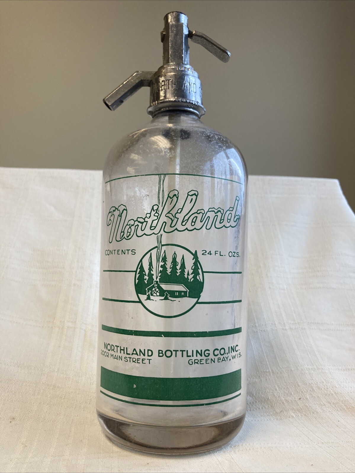 Vintage Seltzer Soda Bottle Northland Bottling Green Bay Wisconsin Cabin Woods