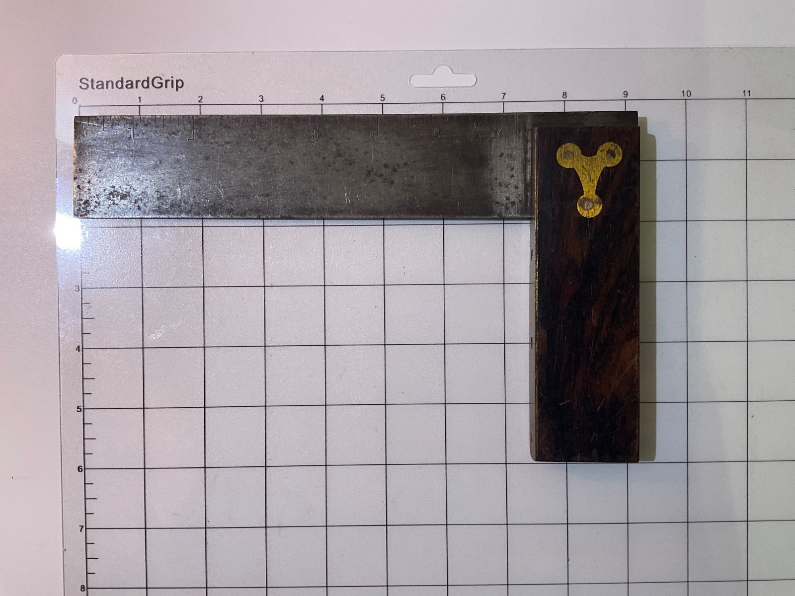 Antique Inlaid Brass and Rosewood Carpenter's Try Square Carpentry Wood Tool