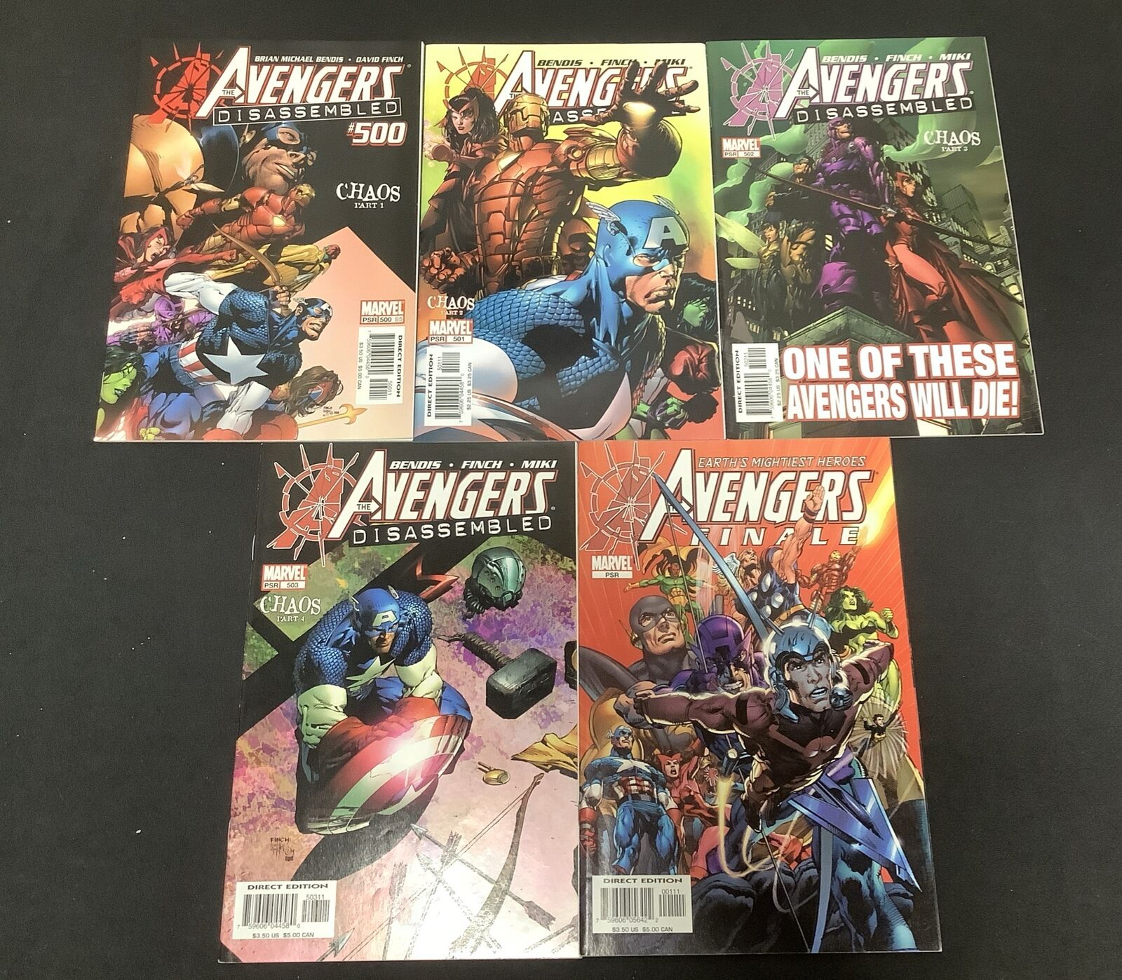 Avengers #500-503 + Disassembled Finale Comic Set, Marvel, Bendis/Finch/Adams