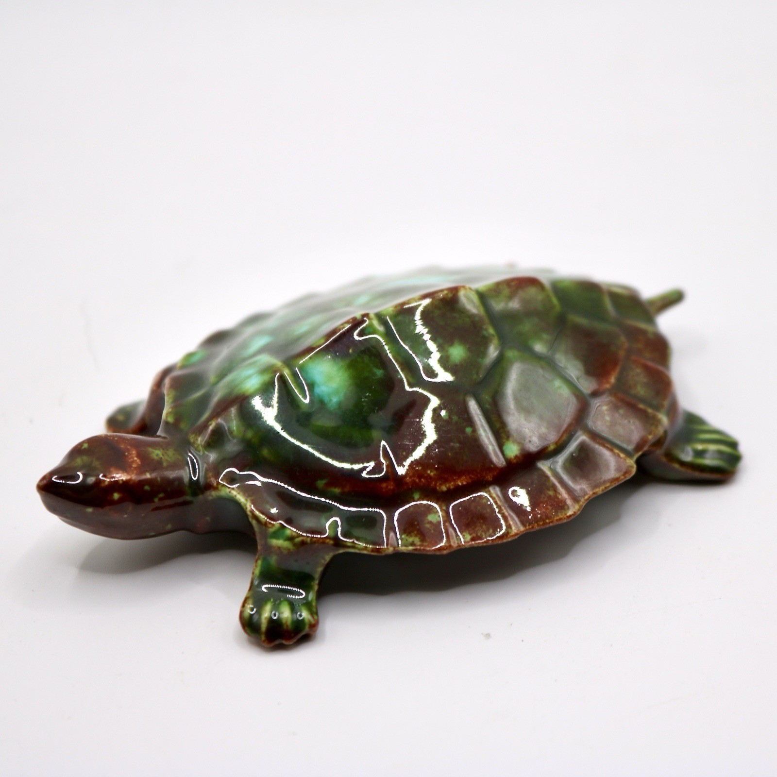 Vintage Ceramic Turtle Figurine Attrib  Blue Mountain Pottery Green Drip Glaze