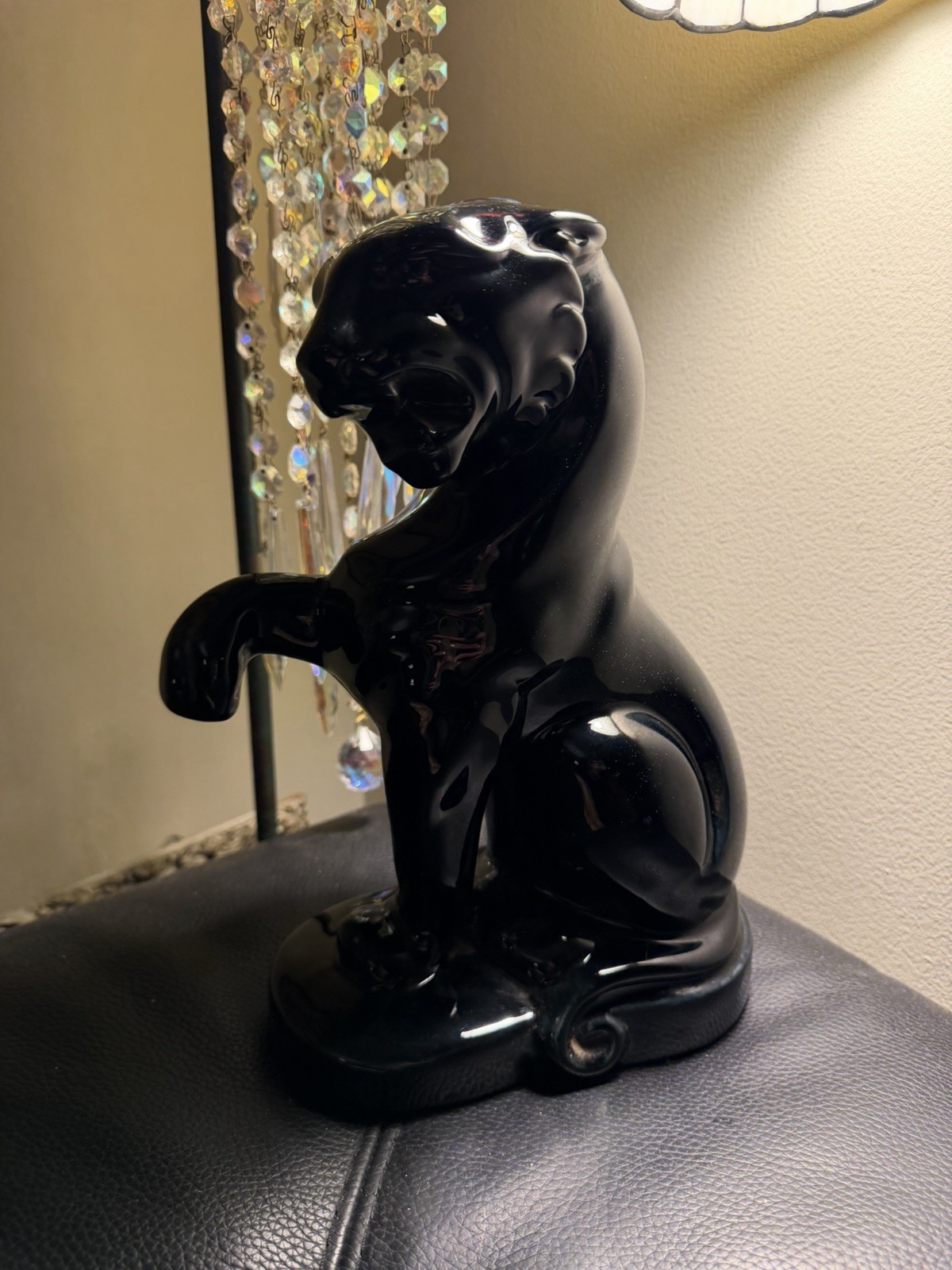 Vintage MCM Black Ceramic Panther Tv Lamp (no cord)