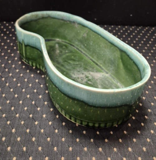 VTG Mid-Century Modern Kidney Planter Green Drip Glaze Bowl