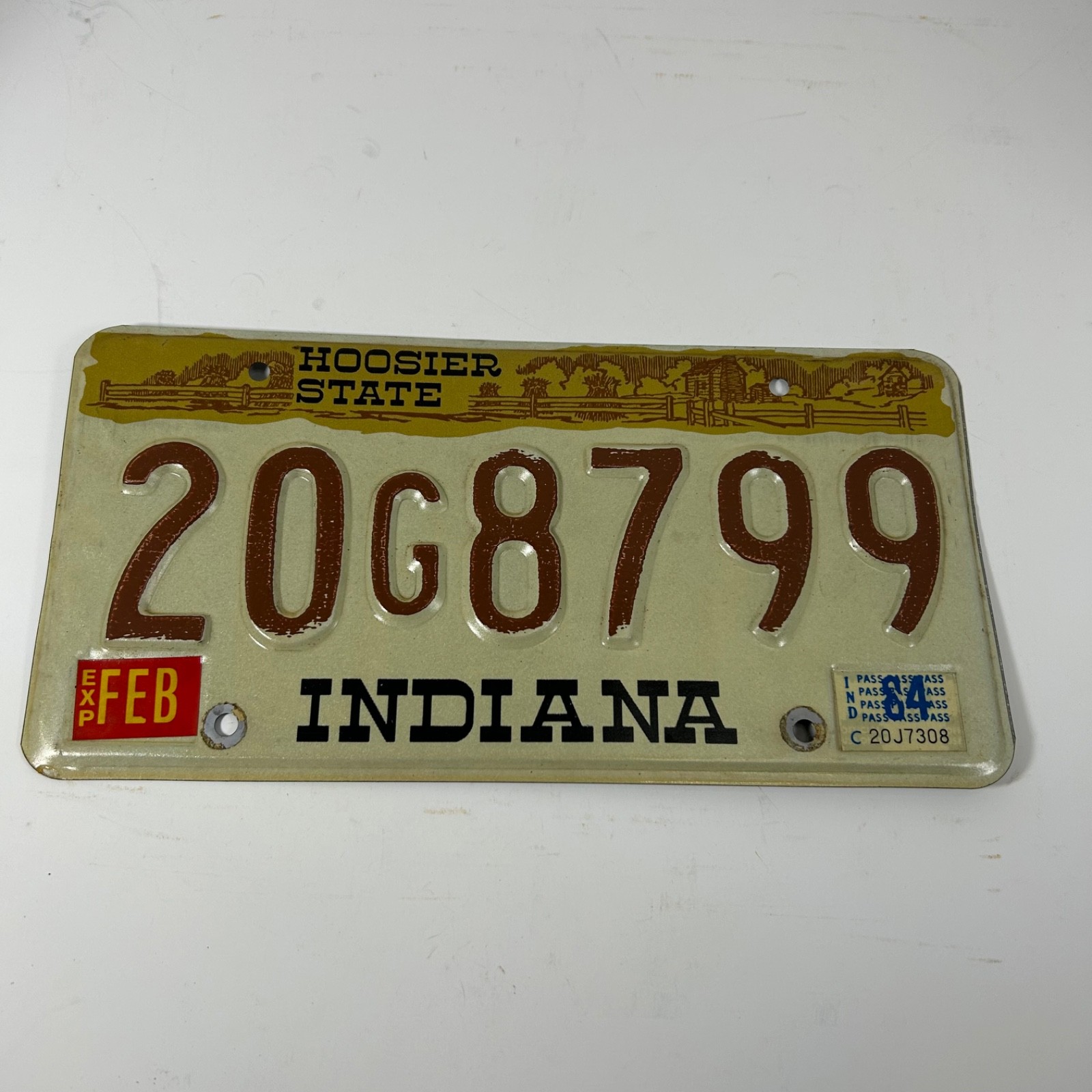 1984 Indiana Passenger Auto License Plate 20G8799 84 Hoosier State IN