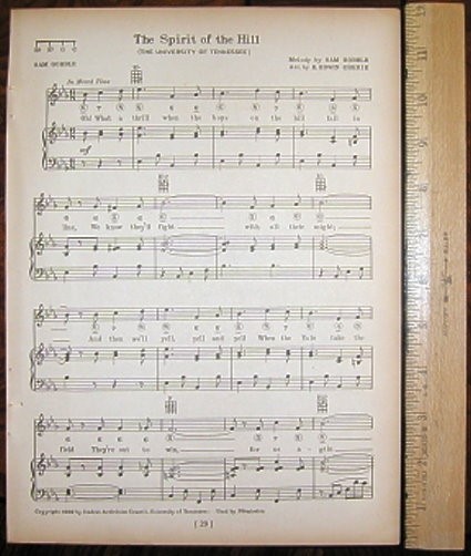 UNIVERSITY OF TENNESSEE Vintage Original Song Sheet c1929 