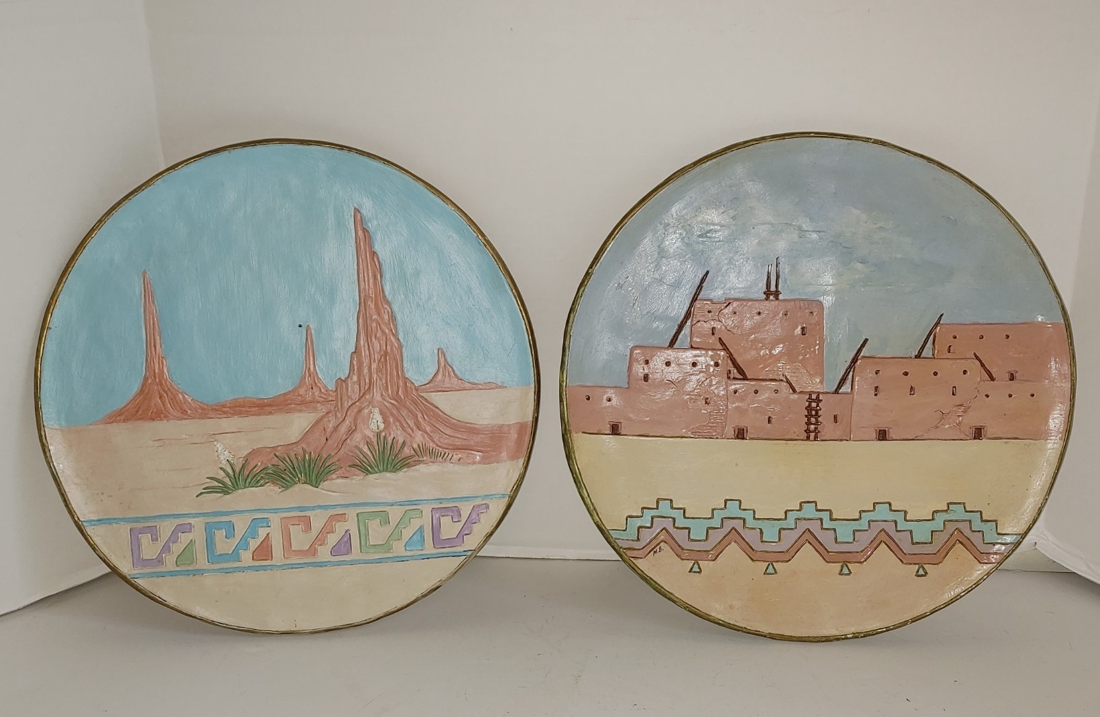 Vintage Southwestern Wall Art Chalkware Pueblo Hand Painted Signed M.B Numbered Vintage Southwestern Wall Art Chalkware Pueblo Hand Painted Signed M.B Numbered