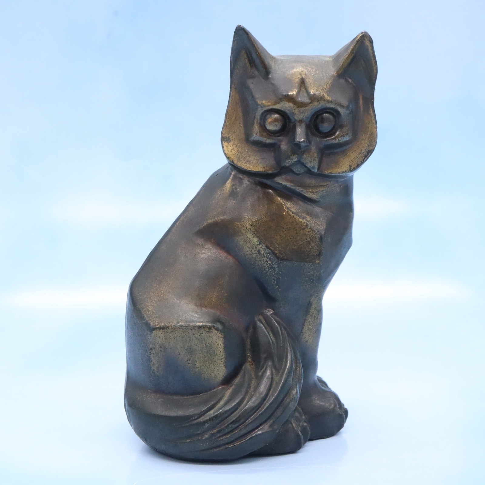 1929 C.M.W. Cubist Style Cast Metal Cat Statue Antique Art Deco Figurine b