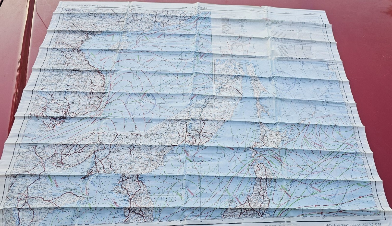 WWII Silk Escape Map Japan and South China Seas C52/53 USAAF 1945 WWII Silk Escape Map Japan and South China Seas C52/53 USAAF 1945