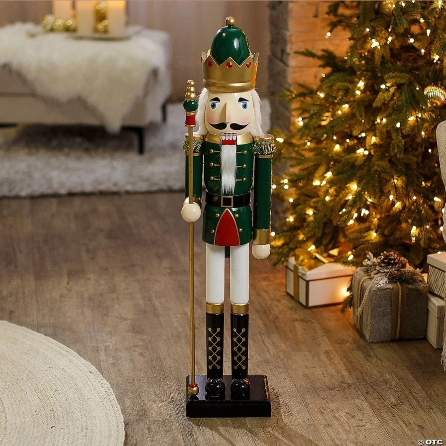 3 Ft. Large Classic Green Wood Holiday Nutcracker with Scepter - US STOCK