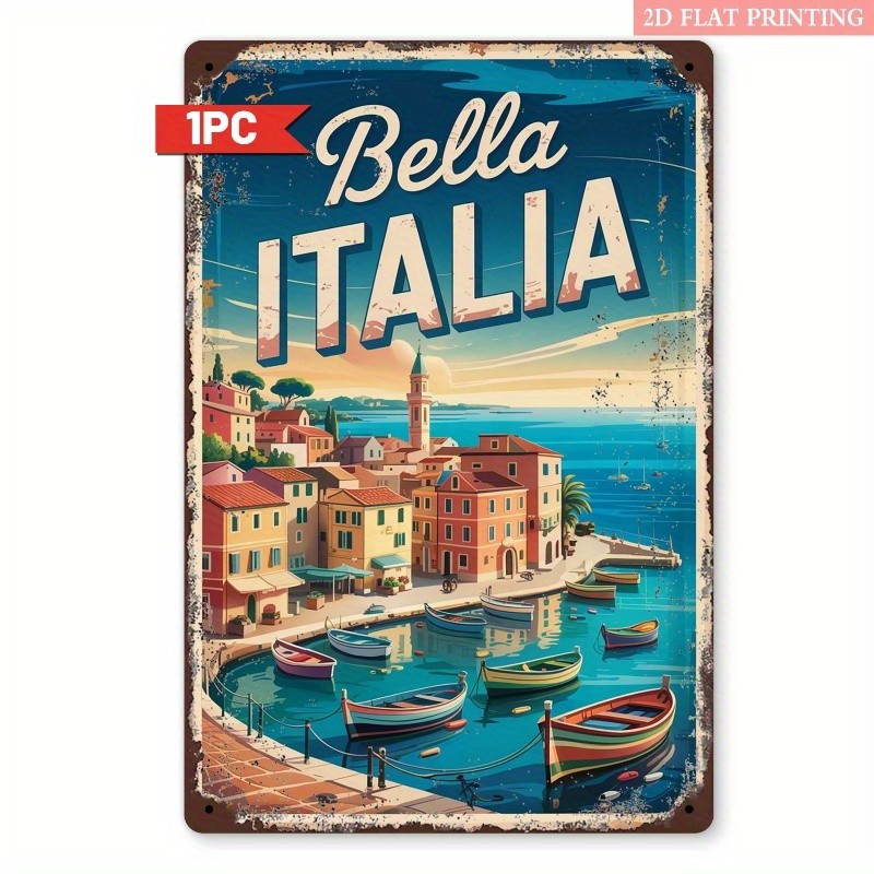 Vintage Bella Italia Coastal Town Garage Tin Metal Signs Home Décor 8x12