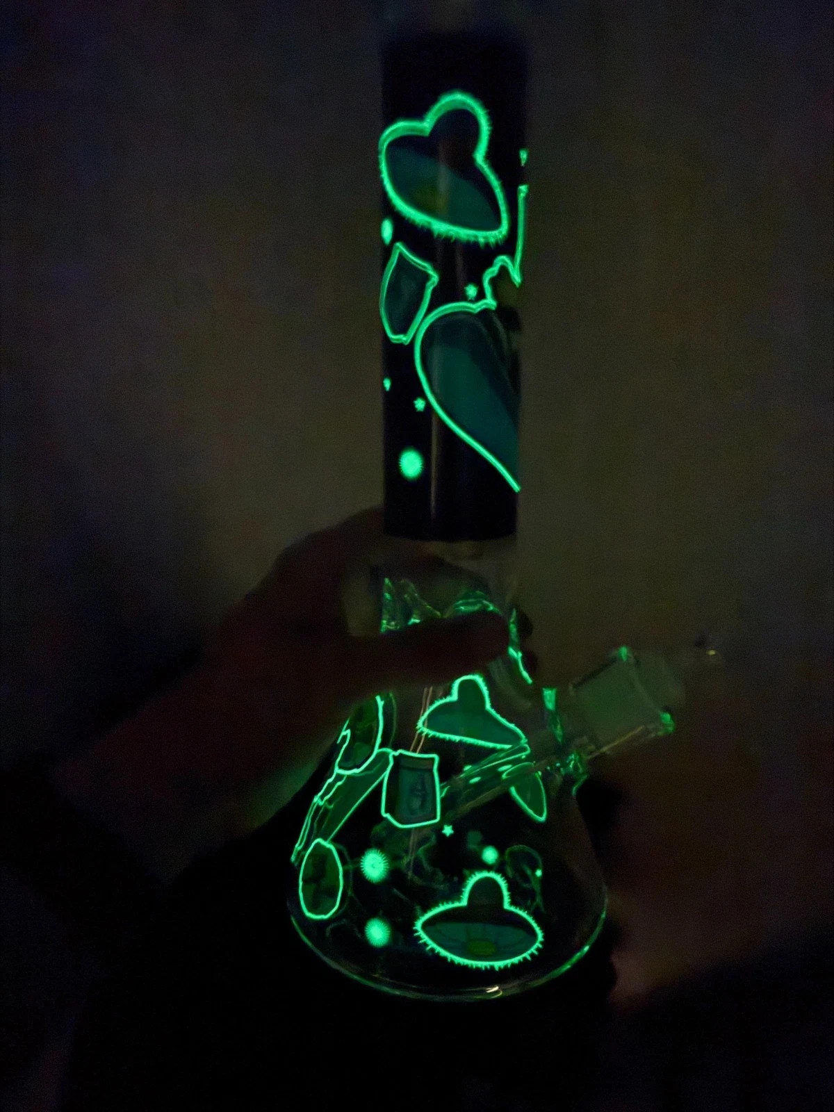 14” Thick Glass Water Pipe Glow in Dark Bart Simpson Space Skateboarding 14mm