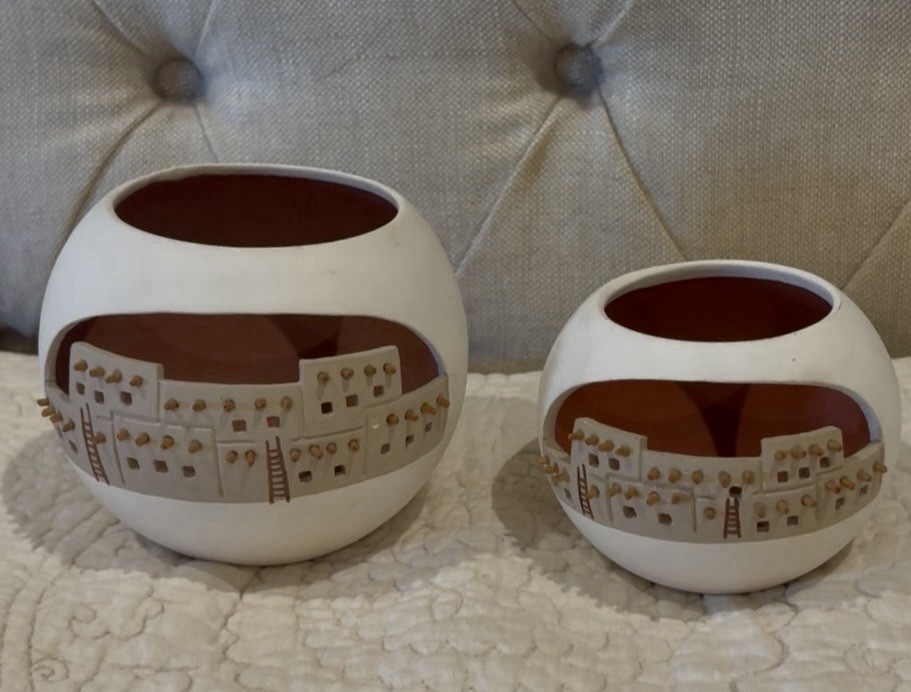 Vintage J.R. Tsosie Studio Pottery Pueblo Village Luminary Vases Set of 2