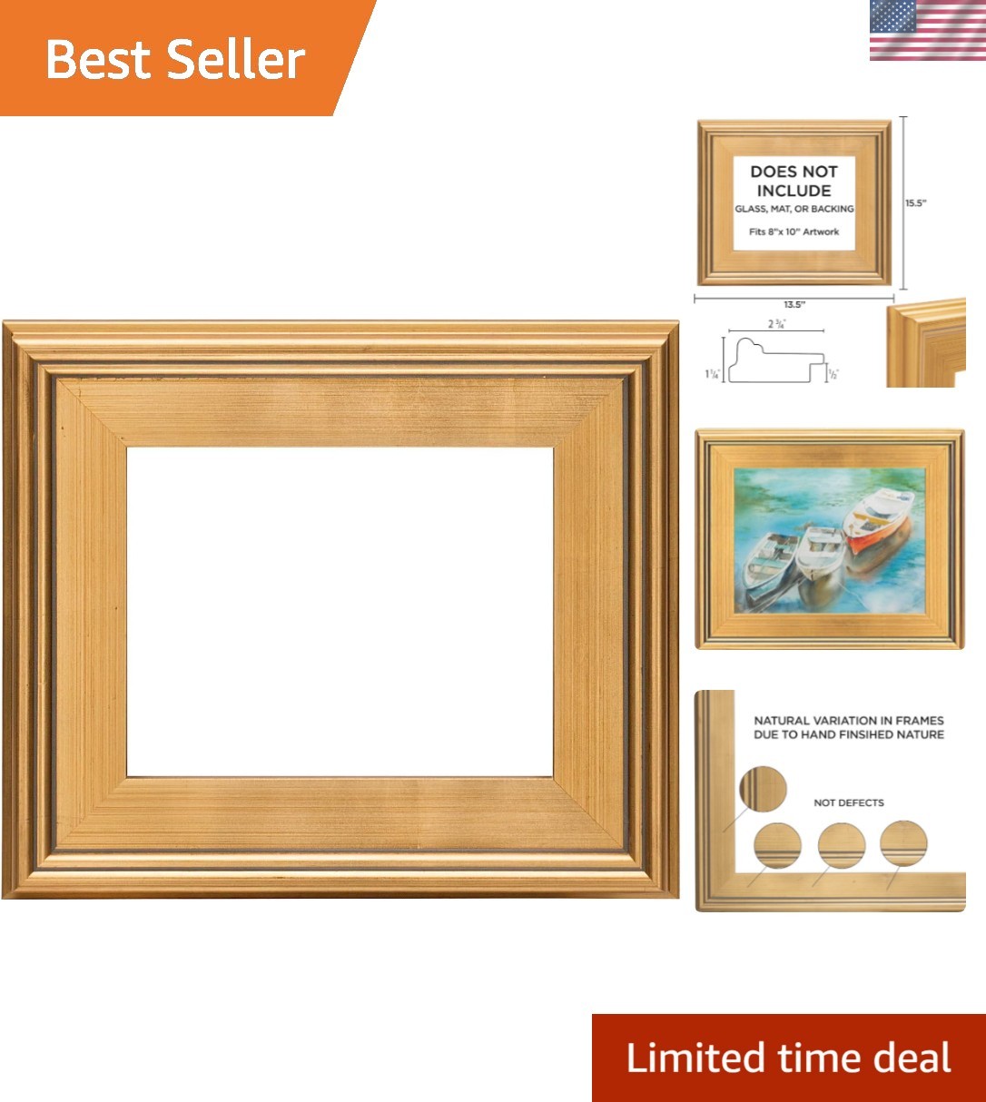 8x10 Plein Air Style Frame, Hand Leafed Gold, Museum Quality