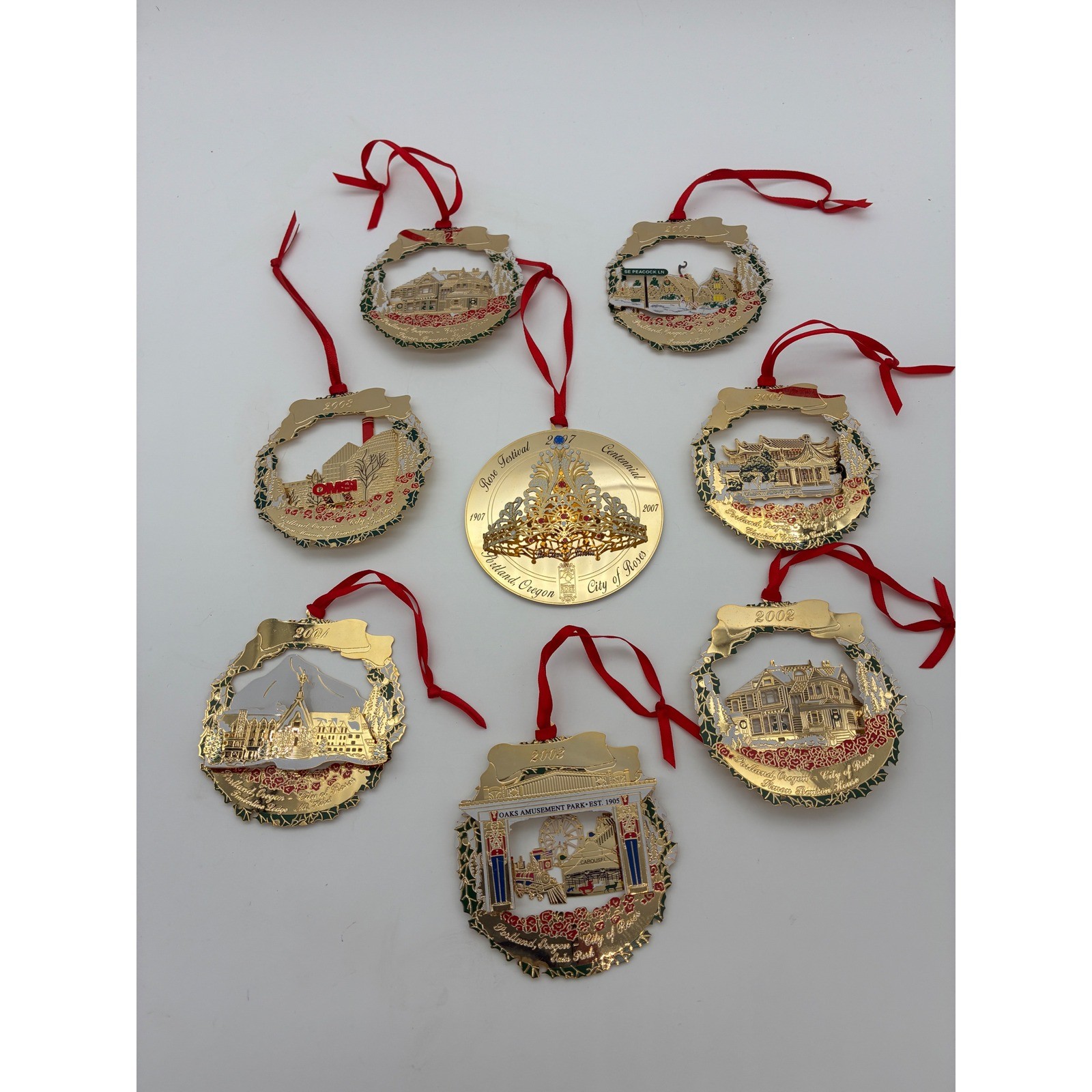 Portland Ornament Betty Woods Gimarelli 24K Gold Plated Set of 8 2001-2008