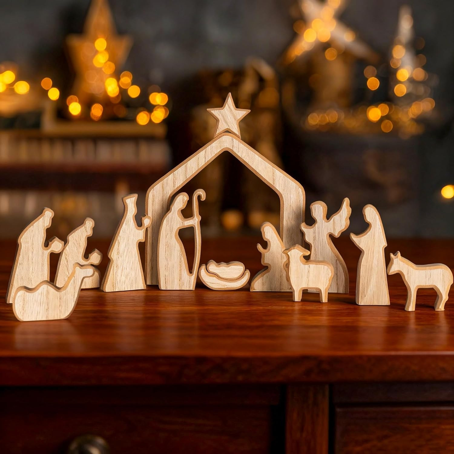 13Pcs Wooden Christmas Nativity Scene Set