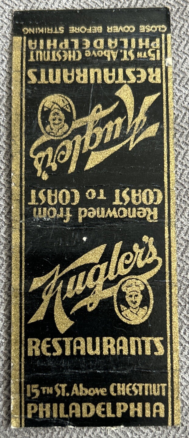 Vintage Kugler’s Restaurants Matchbook Cover, Philadelphia, Pa.