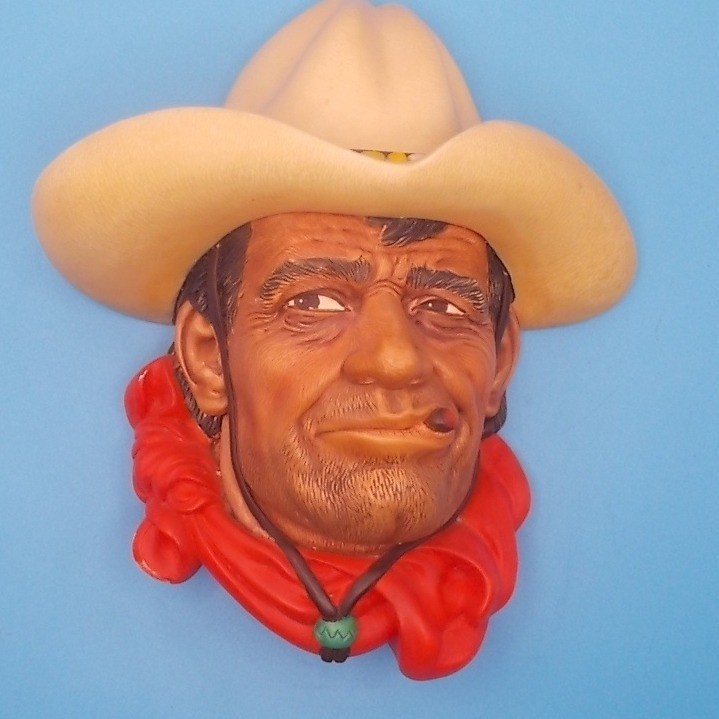 Vintage Bossons Congleton England Chalkware Cowboy Wall Hanging Head Bust